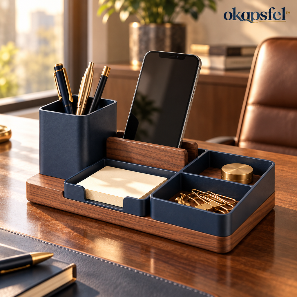 Modular Walnut-Look Desk Organizer product view 1 by okqpsfel™