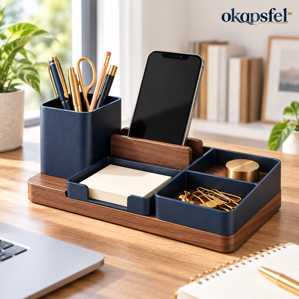 Modular Walnut-Look Desk Organizer product view 2 by okqpsfel™