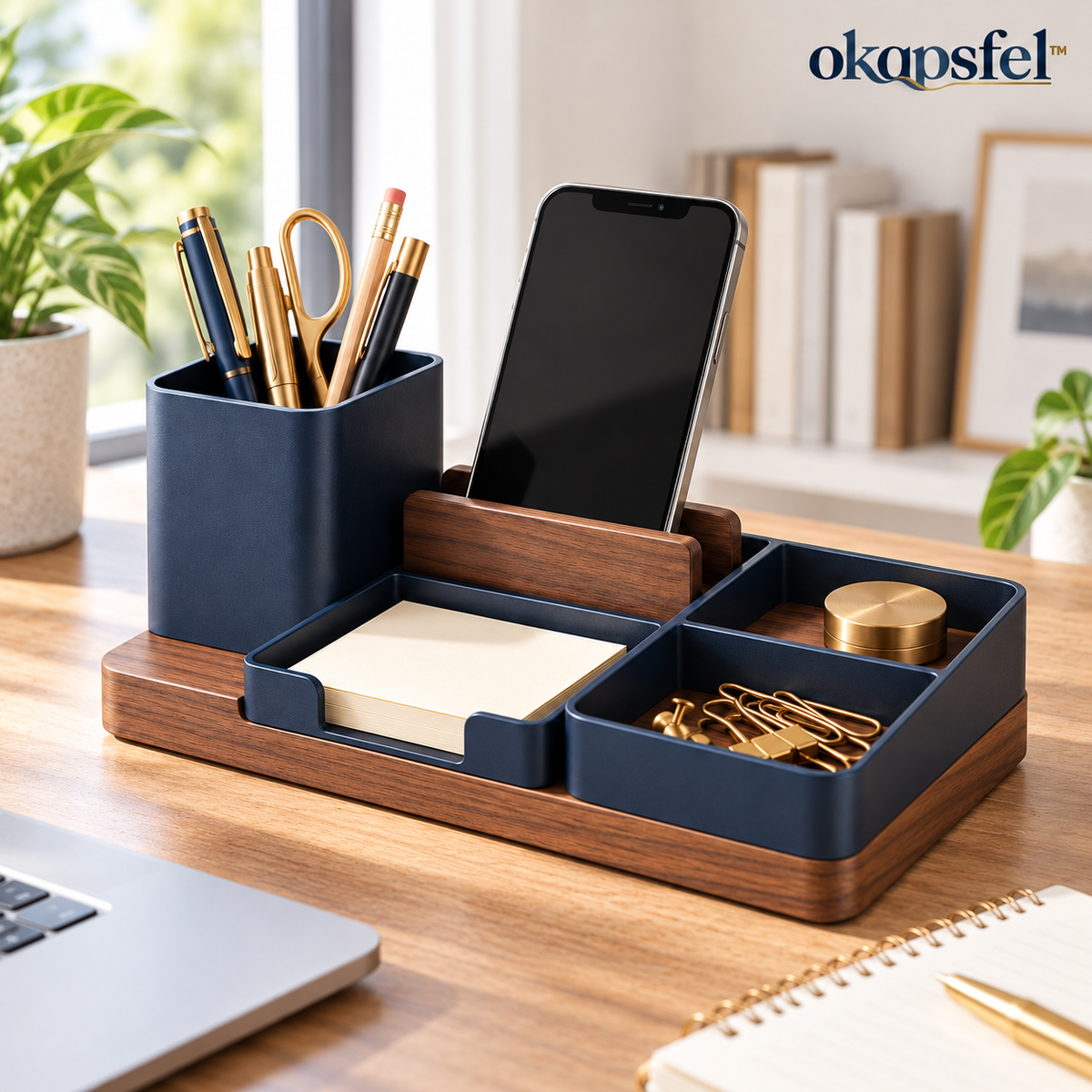 Modular Walnut-Look Desk Organizer product view 2 by okqpsfel™