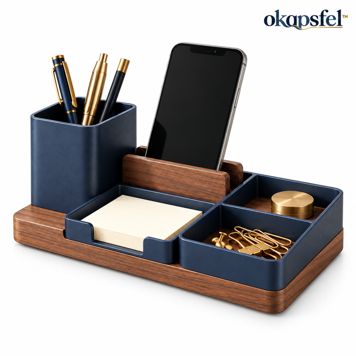 Modular Walnut-Look Desk Organizer product view 3 by okqpsfel™