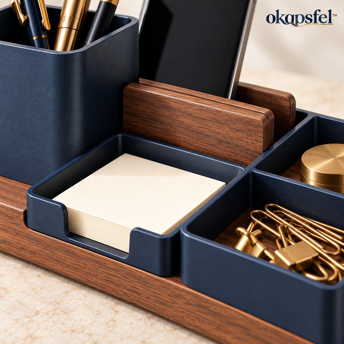 Modular Walnut-Look Desk Organizer product view 4 by okqpsfel™