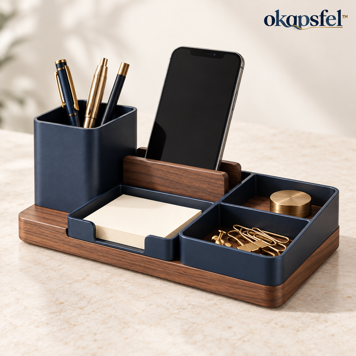 Modular Walnut-Look Desk Organizer by okqpsfel™