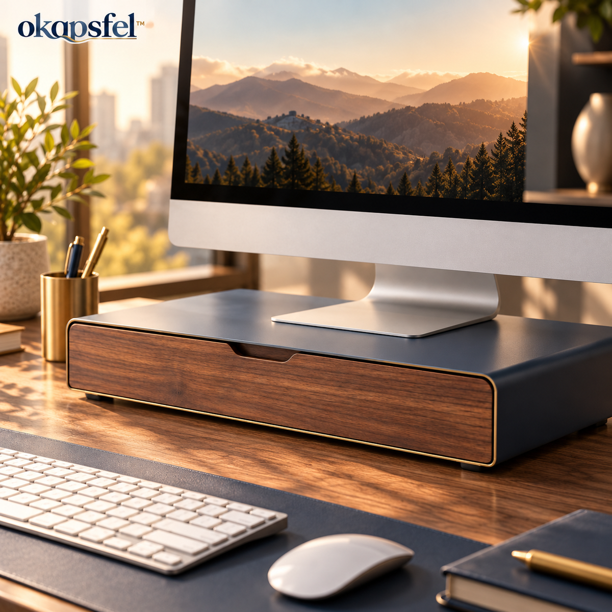 Monitor Stand with Storage Drawer product view 2 by okqpsfel™