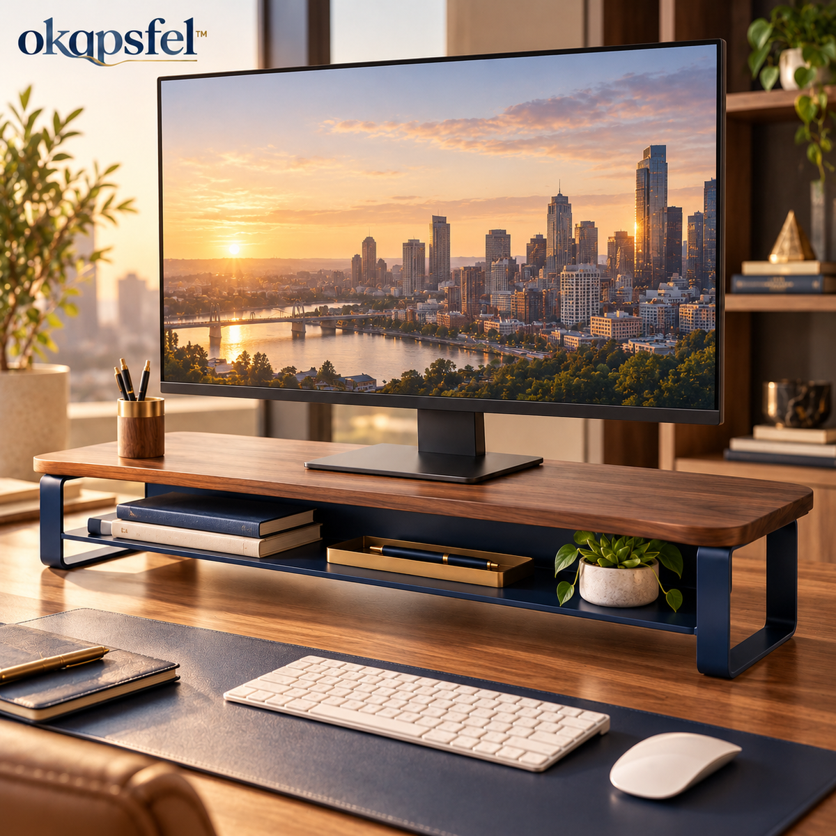 Walnut-Look Monitor Riser product view 1 by okqpsfel™
