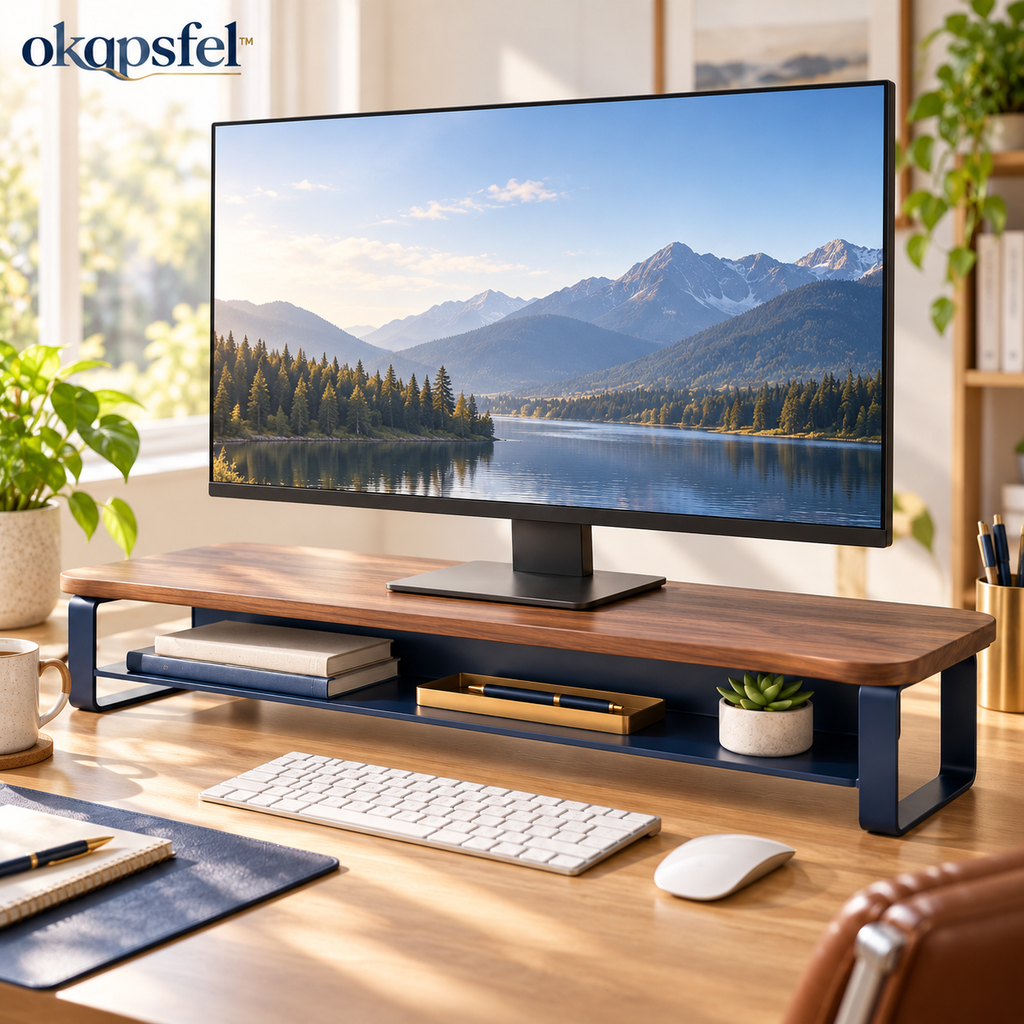 Walnut-Look Monitor Riser product view 2 by okqpsfel™