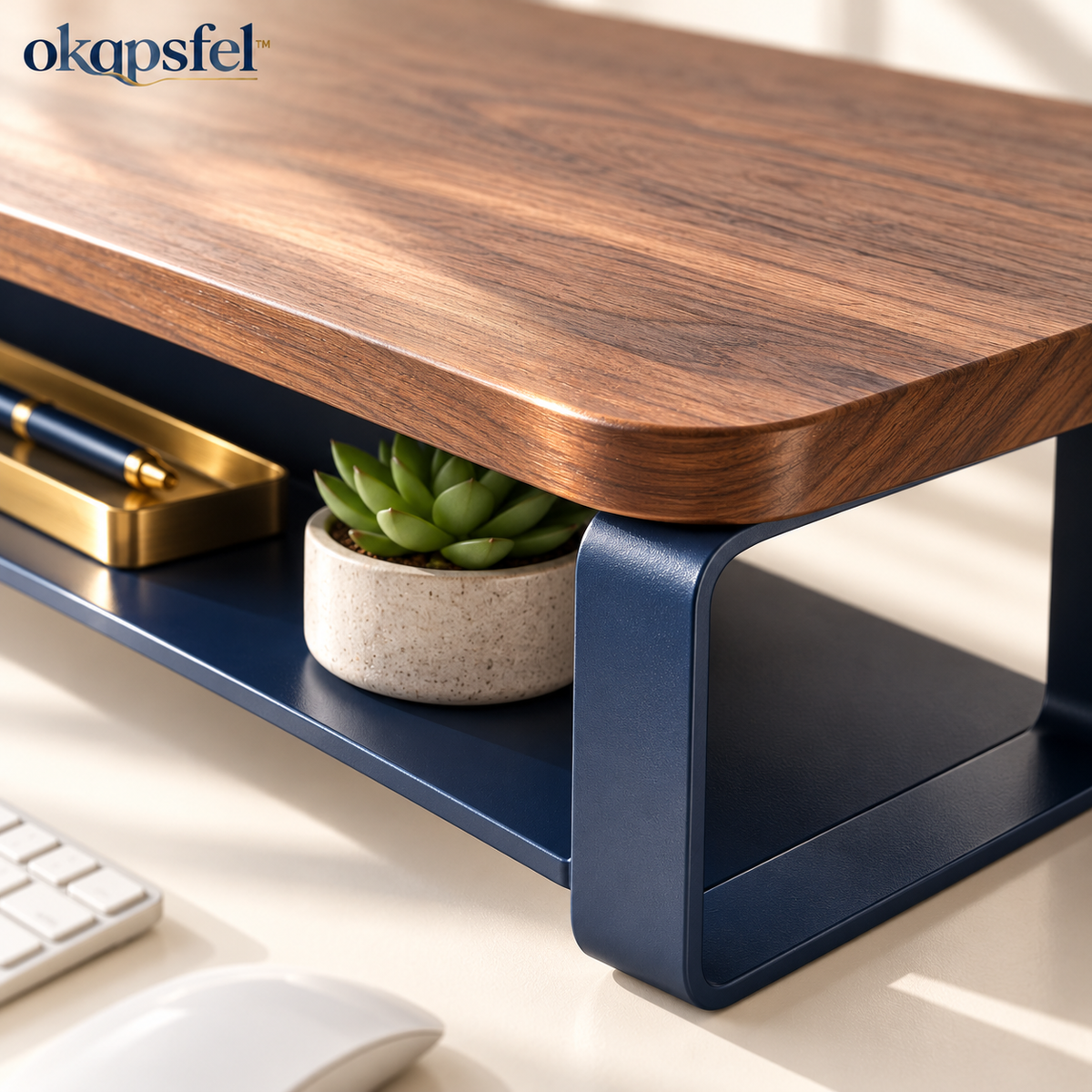 Walnut-Look Monitor Riser product view 4 by okqpsfel™