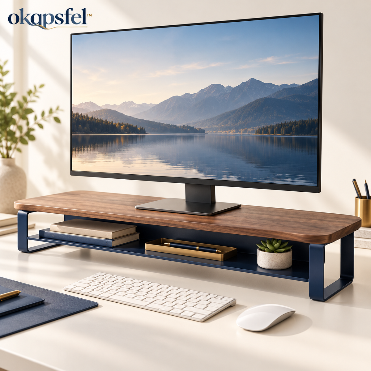 Walnut-Look Monitor Riser by okqpsfel™