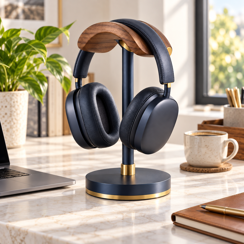 Walnut-Look Headphone Stand product view 1 by okqpsfel™
