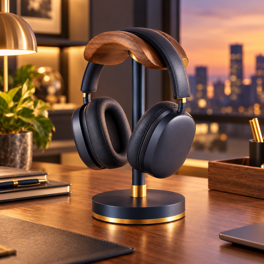 Walnut-Look Headphone Stand product view 2 by okqpsfel™