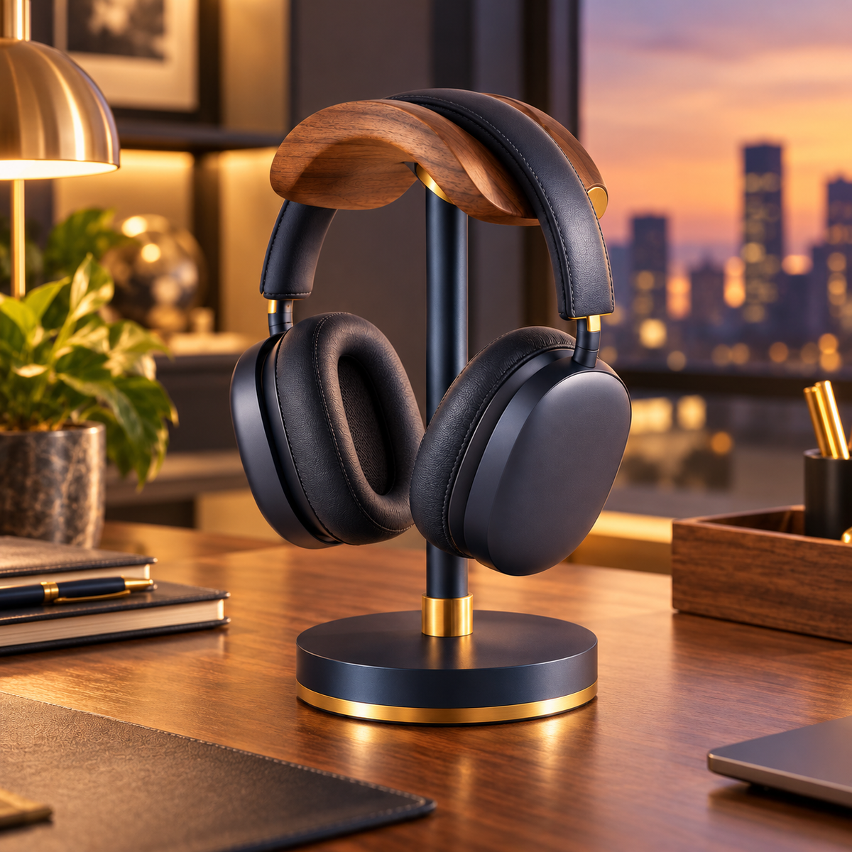 Walnut-Look Headphone Stand product view 2 by okqpsfel™