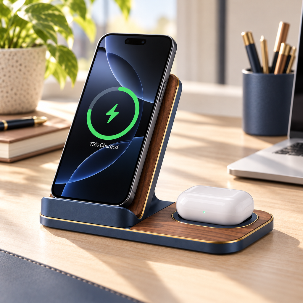 Phone and Earbuds Wireless Charging Stand product view 1 by okqpsfel™